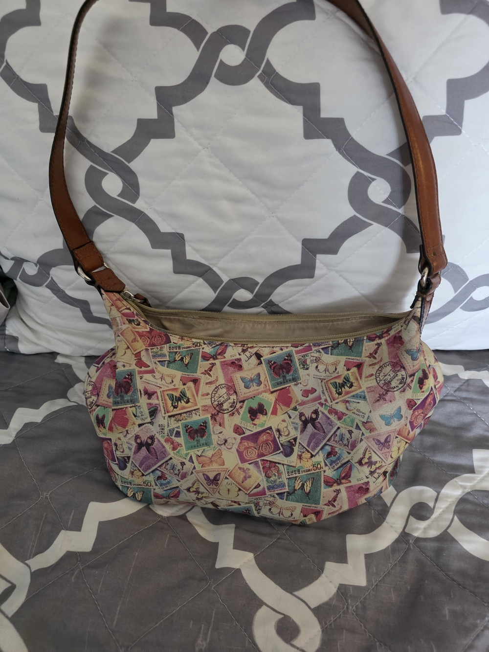 Fossil Cream Multi-Butterfly Print Mini Shoulder Bag